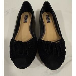 Lumiani Black Velvet Bow Ballet Flats Women's 8.5M Slip On Round Toe Party Shoes